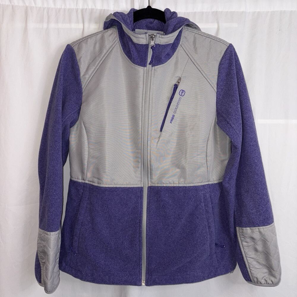 Free Country Long Sleeve Hooded Jacket Full Front Zip Purple Gray Size MEDIUM
